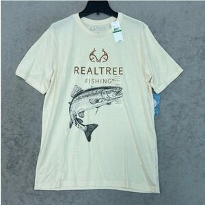 NWT Realtree Fishing T-Shirt Men's Large Beige Cotton Blend Graphic Tee